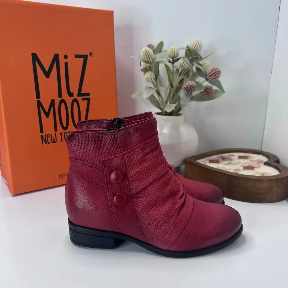 Miz Mooz Sallie Wide Leather Side Zip Ankle Boot Scarlet Women's 5.5/EU36 NWB